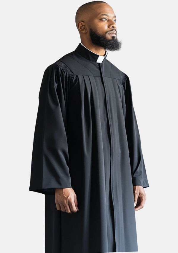 Worship Attires Men’s Geneva Clergy Robe – Classic Black