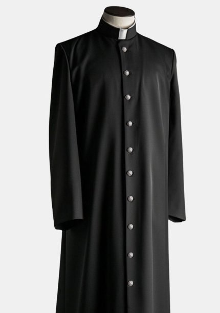 Worship Attires Black Clergy Gown – Men’s Robe with Metal Accents