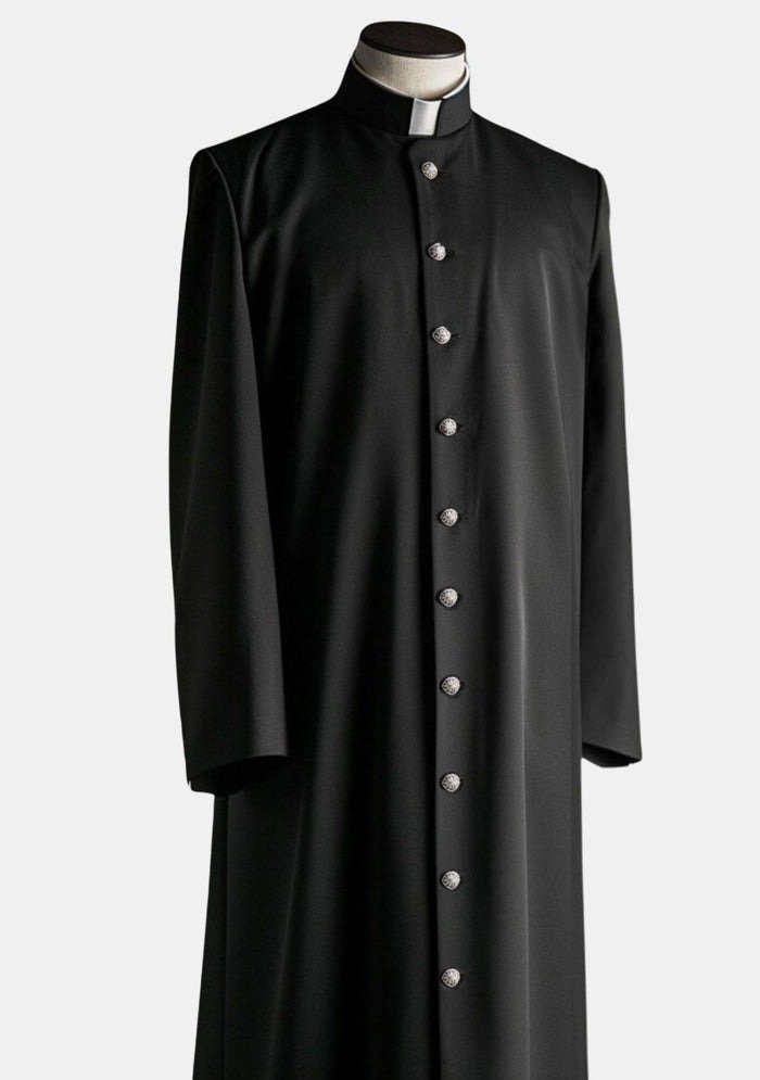 MetalButtonsClaricalRobeforMen Worship Attires Black Clergy Gown – Men’s Robe with Metal Accents