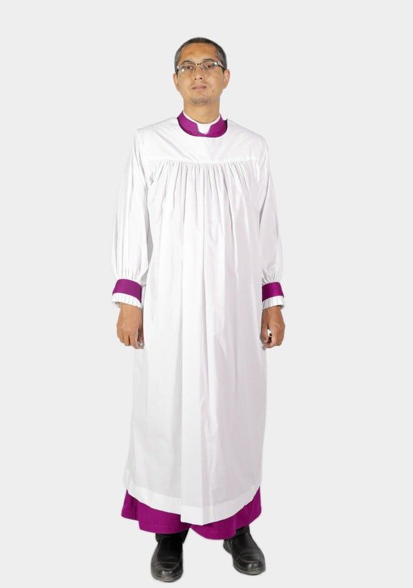 Worship Attires Elegant Rochet – Formal Red and Purple Clergy Wear