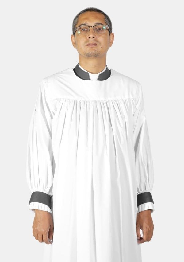 Worship Attires Signature Anglican Rochet – Black Trim Cuff Design