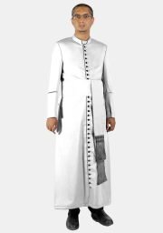Worship Attires White Clergy Cassock for Men – Black Trim Design