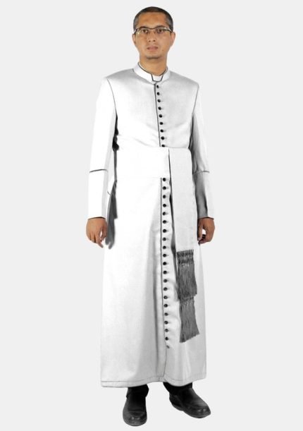 Worship Attires White Clergy Cassock for Men – Black Trim Design