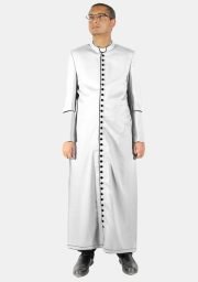 Worship Attires White Clergy Cassock for Men – Black Trim Design