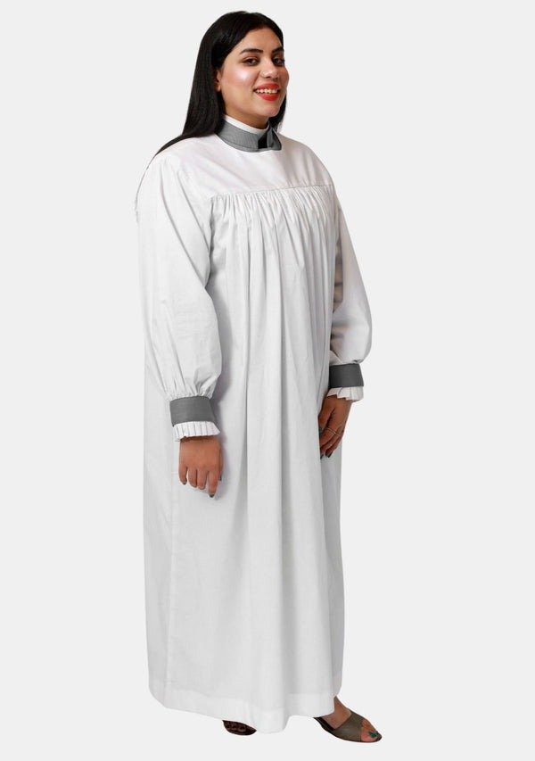 Buy Worship Attires Women’s Clergy Rochet – Cardinal Grey Cuff Edition online