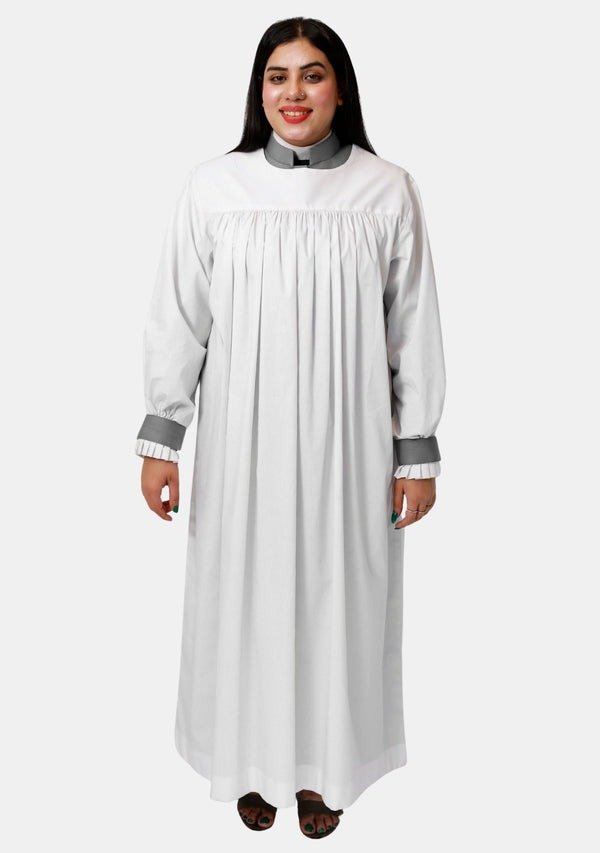 Worship Attires Women’s Clergy Rochet – Cardinal Grey Cuff Edition