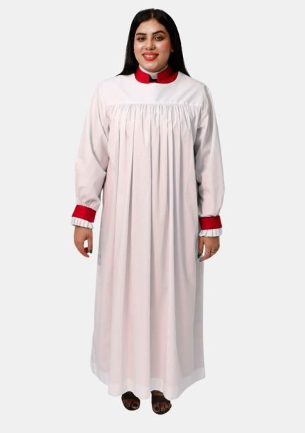 Worship Attires Women’s Clergy Rochet – Cardinal Red Cuff Edition