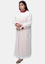 Elegant White Clergy Rochet for Women – Cardinal Red Cuff Edition