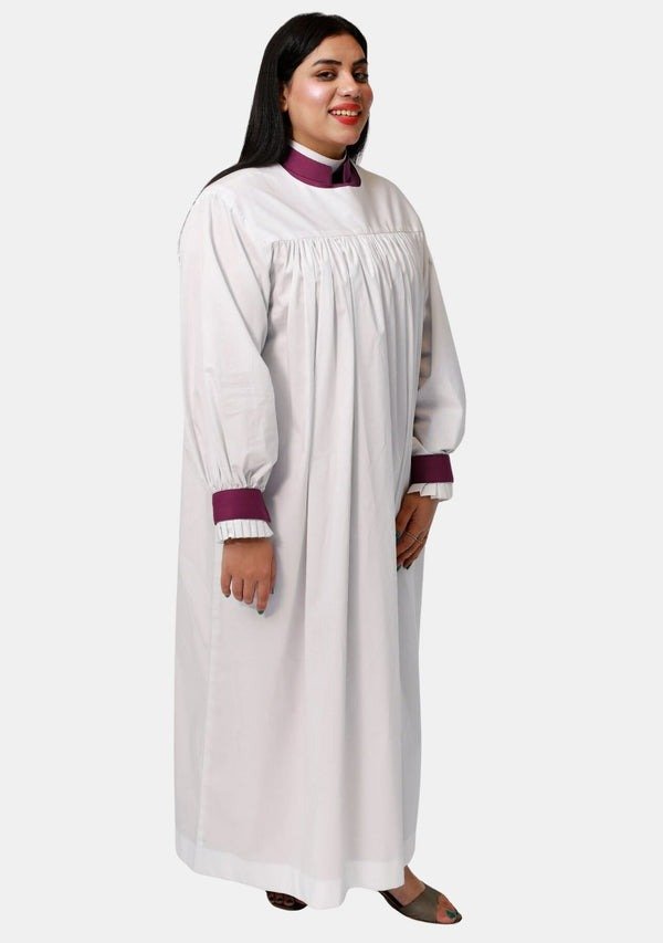 Worship Attires Women’s Clergy Rochet – Cardinal Maroon Cuff Edition for Sale