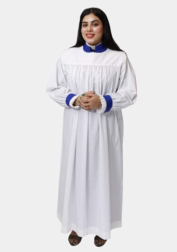 Buy Women’s Clergy Rochet with Blue Cuffs – Worship Attires