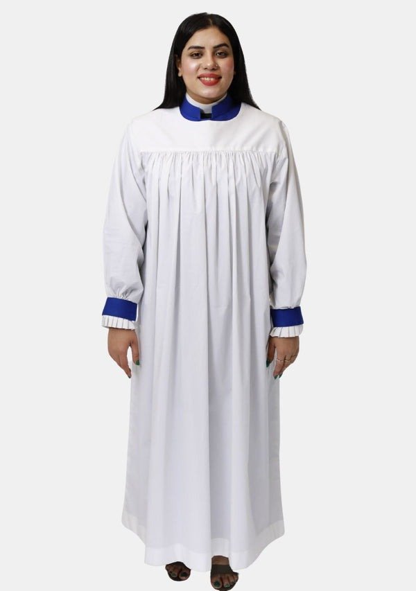 Worship Attires Women’s Clergy Rochet – Cardinal Blue Cuff Edition