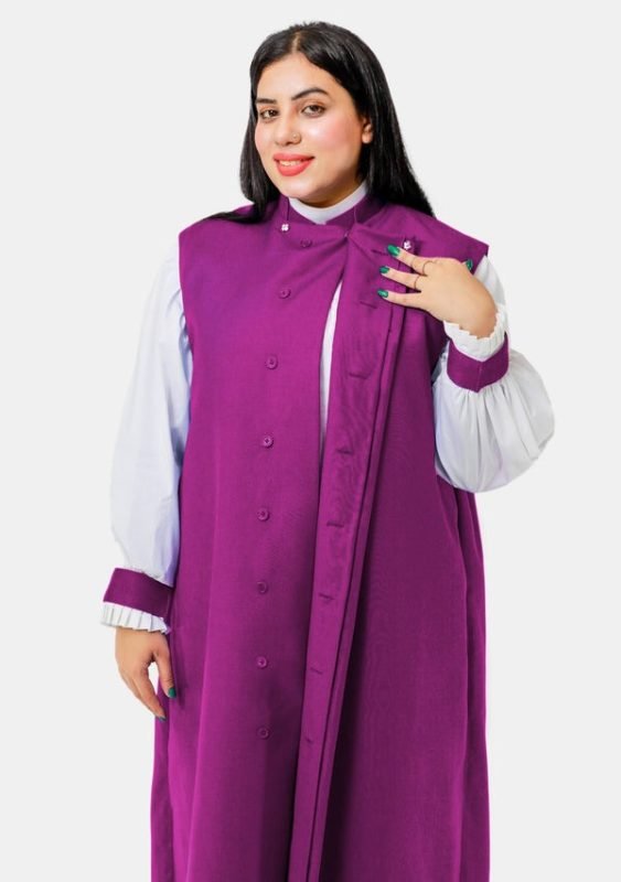 Worship Attires 3-Stripe Red and Purple Chimere for Female Bishops