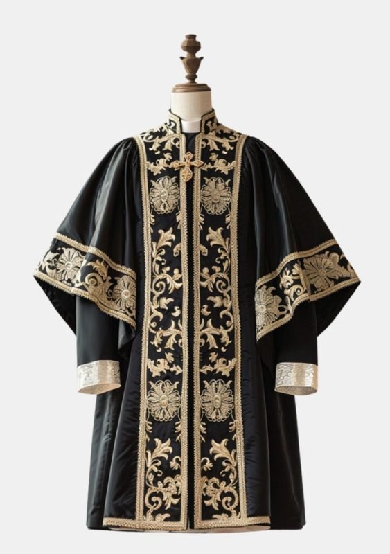 Worship Attires Pastors Black with Gold Chasuble