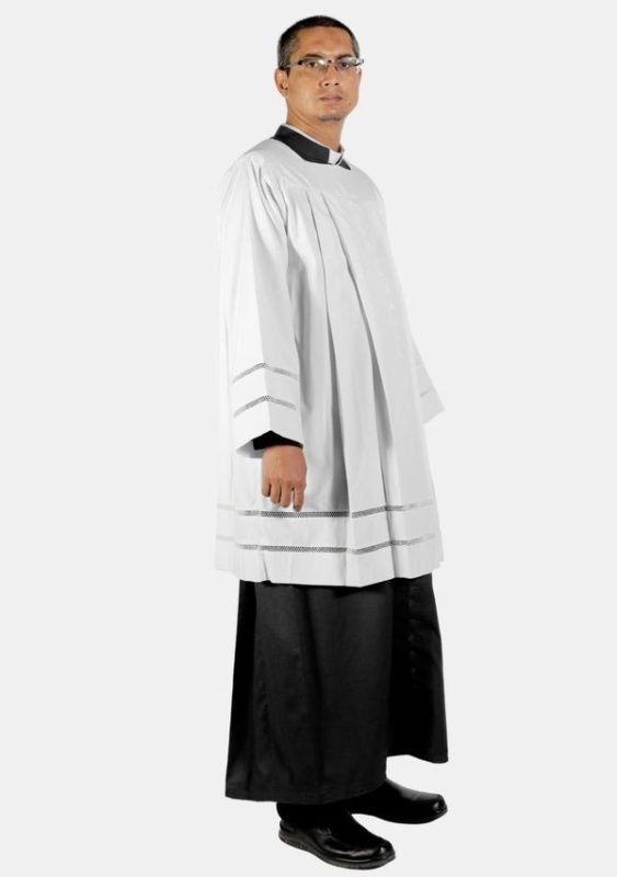 Worship Attires Catholic Priest Surplice with Double Floral Lace