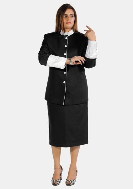 Worship Attires Black and White Pastor Skirt Suit for Women