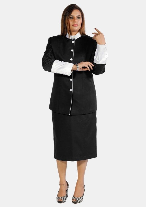 Worship Attires Black and White Pastor Skirt Suit for Women