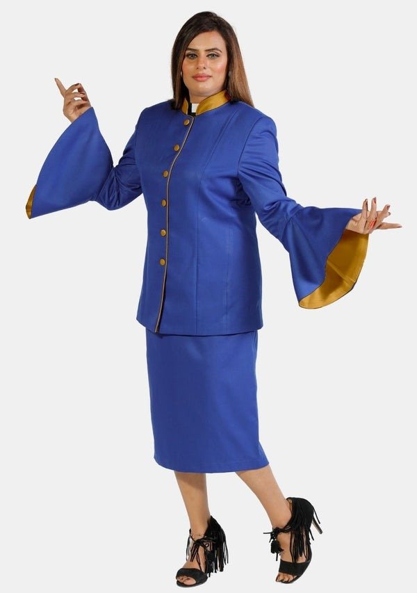 Worship Attires Women’s Royal Blue Clergy Suit with Flared Sleeves