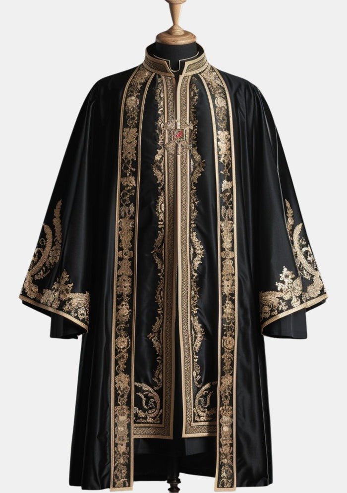 Worship Attires Luxurious Black Robe with Golden Embroidery