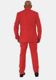 Tailored Red Pastor Suit with Covered Buttons and Matching Pants