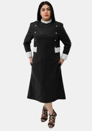 Women’s Black Clergy Dress with White Designer Buttons by Worship Attires