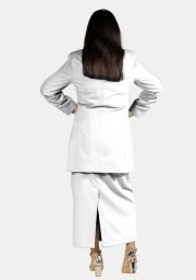 Women’s White Clergy Suit with fabric buttons and tailored fit