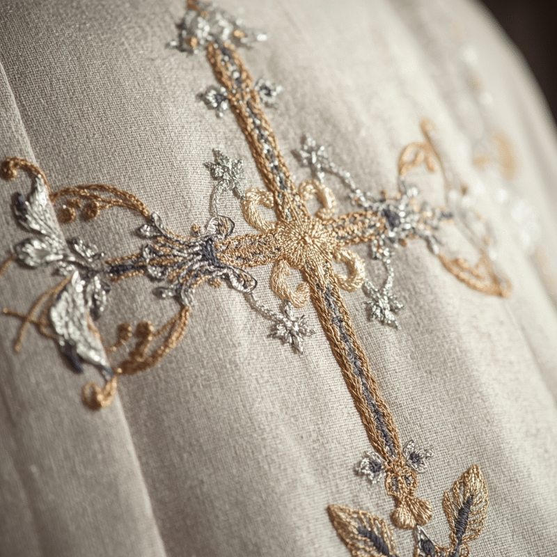 embroidered clergy robe detail symbolizing faith and devotion