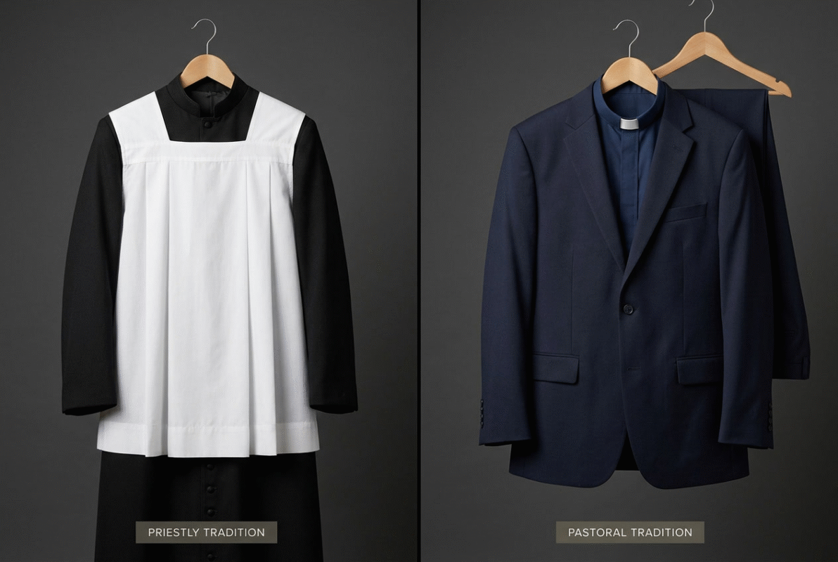 Cassock and surplice versus clergy suit — priest and pastor attire comparison